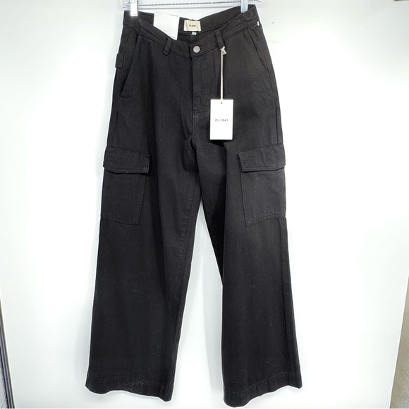 DL1961 Zoie Wide-Leg Relaxed Vintage Black Cargo Y2K Inspired Jeans Size 26 NWT - Picture 2 of 9